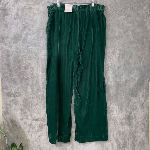 NWT LC Lauren Conrad Women's size 16 Emerald Green Velour wide Leg Trouser Pants - Picture 2 of 13